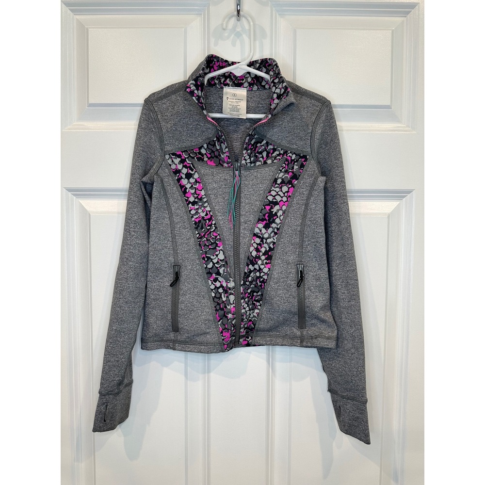 Ivivva‎ Athletica Girls Gray Pink Patterned Full Zip Active Jacket Size 6